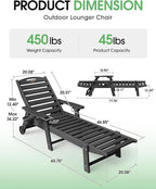 Lounge Chair Outdoor Set of 4 with Wheels, Adjustable 5-Position Chaise Lounge Outdoor, Patio Lounge Chair for Poolside Backyard, Black