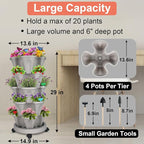 DUNCHATY Stackable Planter, Vertical Strawberry Planter with Garen Tool Set, Self Watering Garden Planter Indoor/Outdoor 5 Tier Herb Planter Pots for Growing Vegetables and Succulents, Gray
