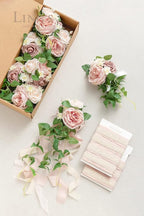 Artificial Aisle Pew Flowers, 8 Pack, Dusty Rose and Cream, Silk and Foam