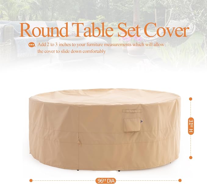 WJ-X3 Round Patio Furniture Cover, Waterproof, UV Resistant, Anti-Fading - Image 6