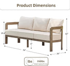 Outdoor Couch Aluminum Patio Furniture, 3-Seat All-Weather Metal Modern Patio Sofa with Washable Thick Cushion for Garden/Backyard/Porch, Beige