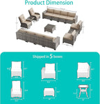 13-Piece Outdoor Patio Furniture Set with 55,000 BTU Fire Pit Table, PE Wicker Rattan Sectional Sofa Patio Conversation Set with Thickened Cushions & Coffee Table, Beige