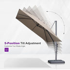 PURPLE LEAF 8 FT Outdoor Umbrella with Base Patio Cantilever Aluminum Umbrella with 3 Years Fade Resistance Recycled Fabric Offset Square with 360-degree Rotation for Deck Pool Garden, Ash Mocha