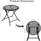 Side Tables, Round Metal Folding Patio Table Set of 2, Black