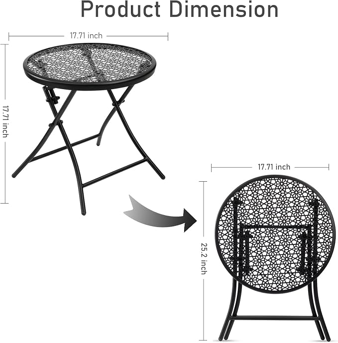 Side Tables, Round Metal Folding Patio Table Set of 2, Black