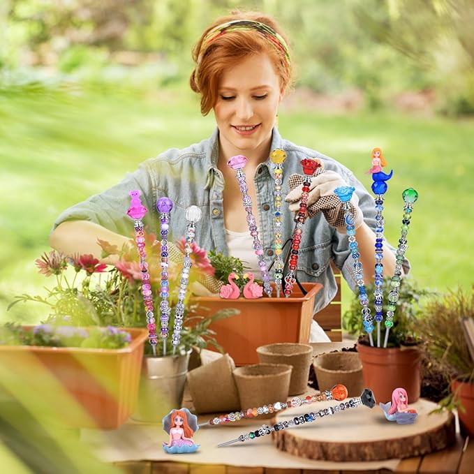 Decorative Garden Stakes, 158 Piece DIY Fairy Wand Kit in Aqua