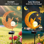 YJFWAL Garden Solar Cat Lights Pathway Stake Lights Glass Globe with Moon Cat Decor, Christmas Gift for Mom Grandma Friends, Outdoor Decor Light Waterproof for Walkway, Patio or Garden (Warm White)