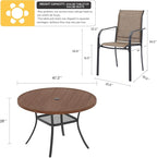 VICLLAX Patio Dining Set for 6, Outdoor Furniture Set Includes 47.2" Round Patio Table and 6 Patio Sling Chairs, Walnut Tabletop and Brown Fabric