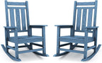 KINGYES Oversized Outdoor Rocking Chair Set of 2, All-Weather Patio Rocking Chairs for Porch, HDPE Outdoor Patio Rockers with High Back & Wide Seat for Garden, Lawn, Blue
