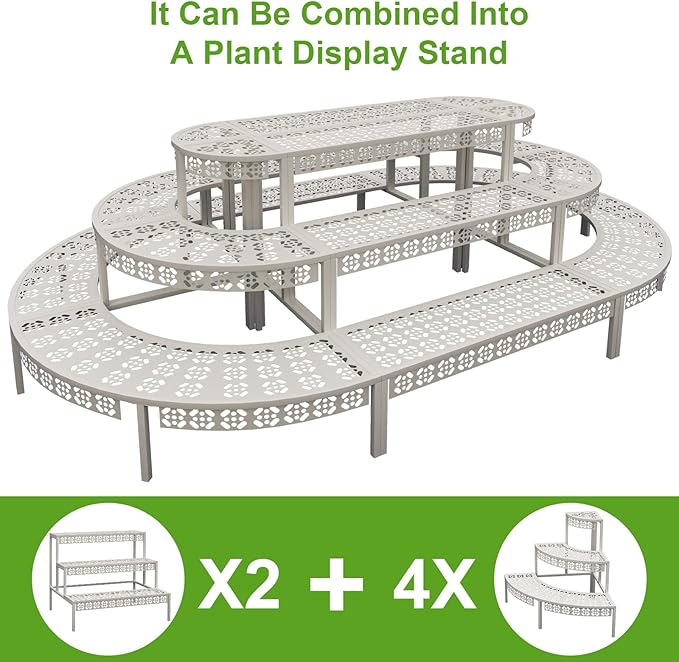 aboxoo 3 Tier Plant Stand Semi-Circular Flower Pot Organizer Rack Quarter Round Plant Display Holder Outdoor Storage Shelves Metal Corner Shelf Planter Shelving Ladder Plant Stand for Indoor