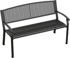 50.4" Garden Bench, Metal Outdoor Bench with Backrest and Curved Armrests for Patio Porch Lawn, Black