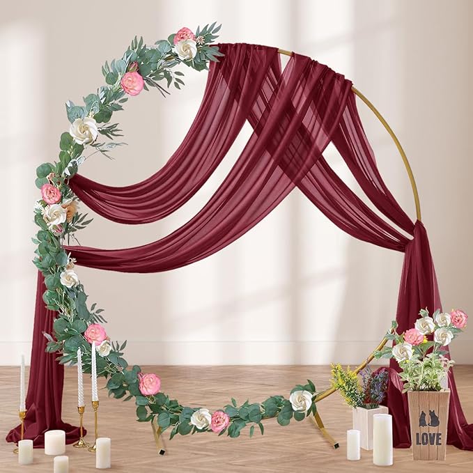 Outdoor Curtains: Burgundy Sheer Arch Draping Fabric, 2 Panels, 29 in x 20 ft