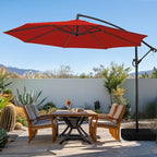 wikiwiki 10ft Patio Umbrella with Base Included, Outdoor Offset Cantilever Umbrella with Sandbag Base for Backyard, Garden and Pool, Easy to Tilt and Crank, Red
