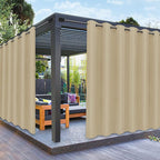 PureFit Outdoor Curtains for Patio Waterproof Weatherproof, UV Resistant Outside Curtains for Gazebo, Front Porch, Pergola, Sun Blocking Privacy Curtain, 100W x 84L inch, 1 Panel, Beige