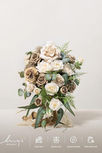 Artificial Cascade Bridal Bouquet in Brown and Beige, 13 x 20 Inches