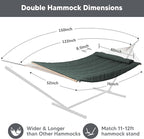SUNCREAT Hammocks Replacement Hammock for Stand, 475 lbs Capacity, Two Person Backyard Hammock with Pad for Outside, Green Gray