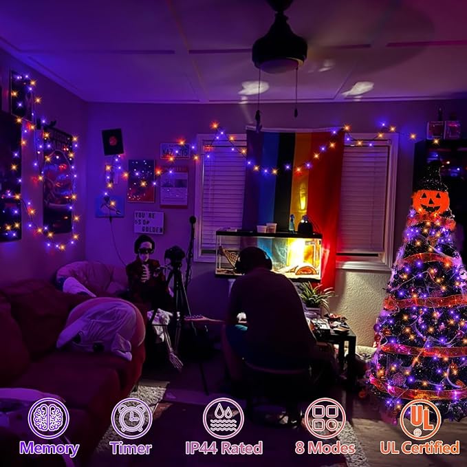 String Lights 200 LED Halloween Orange and Purple 66ft Outdoor