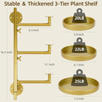 Rotating Window Plant Shelves with Adjustable Knobs, 3 Tiers Metal Wall Shelf for Plants Indoor, Sturdy Hanging Plant Holder, Window Wall Decor & Gardening Gifts (Golden)