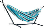 Vivere Double Sunbrella Hammock with Space-Saving Steel Stand, Heavy-Duty Portable Outdoor Hammock Set for Backyard, Patio, or Travel, Token Surfside