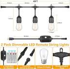 Mlambert 96Ft(2x48ft) 3-Color in 1 48Ft LED Dimmable Outdoor String Lights with Remote, Plug-in 2700K/4000K/5000K Waterproof Lights for Patio Cafe