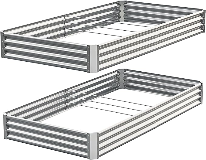 Galvanized Raised Garden Bed,Outdoor Planter Box Metal Patio Kit Planting Bed for Vegetables Flowers Herb (Galvanized, 8x4x1ft-2p)