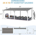 AECOJOY 20' x 10' White Gazebo Outdoor Pergola for Patio, 10x20 Large Wall-Mounted Hard Top Lean to Metal Gazebo Shelter Pergolas and Gazebos Clearance with Patio Roof, Heavy Duty Awnings for Backyard