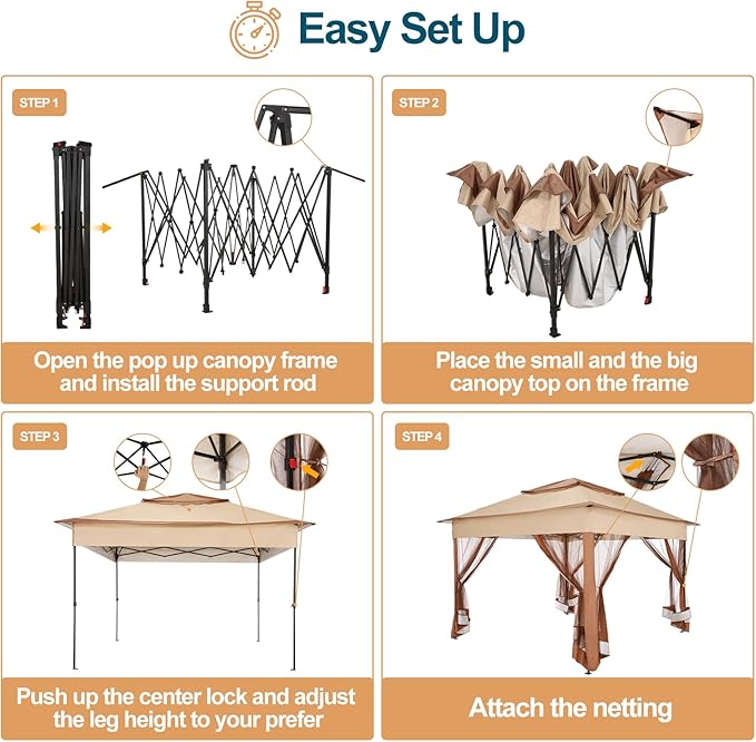 11x11 Pop Up Gazebo Canopy Tent Easy Up Outdoor Gazebo – Khaki