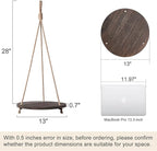 Dahey Hanging Plant Shelf Round Wood Rope Hanging Floating Shelf Vintage Home Decor Display Planter Rack for Living Room Bedroom Kitchen, Dark Brown