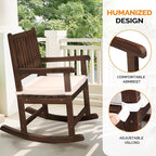 VINGLI Outdoor Rocking Chair, Weatherproof Rocker with Cushion, Wooden Rocking Bench Support 450 LBS for Patio, Yard, Garden, Outdoor or Indoors, Rustic