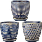 Oairse 4 inches Ceramic Planter Pots 3 Set of Small Round Flower Pots with Drainage Hole and Ceramic Tray for Succulents Cactus Indoor Outdoor Garden Home Windowsill