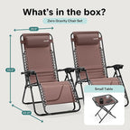 SereneLife Outdoor Zero Gravity Lounge Chair Set with Table – 2 Adjustable Recliners with Cup Holders, Headrest, Steel Frame & Foldable Design for Patio, Pool, Garden, or Camping