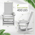 GREENVINES Outdoor Rocking Chair Set | 3-Piece | 2 Rocking Chairs with 1 Side Table | Porch Rocker | HDPE Plastic | White | Patio Furniture Sets | High Back | Big & Tall | Ladder Back