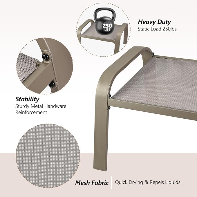 Patio Ottoman 2 Pack Metal Frame Beige Outdoor Footrest