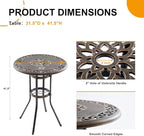 Outdoor Bar Height Table, 31.5" Round Cast Aluminum Patio Pub Table with Umbrella Hole, All-Weather Design for Deck/Garden/Poolside (Bronze)
