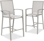Best Choice Products Outdoor Bar Stools Set of 2, Bar Height, Patio Furniture, All Weather Mesh Design w/Armrest - Gray/Gray