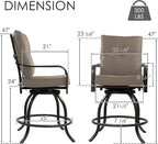 Kozyard Isabella Outdoor Swivel Bar Chairs, Counter Height Patio Bar Stools Set of 2 with Cushioned Seats, All-Weather Metal Bistro Chairs for Backyard Dining Beige