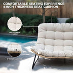 Crestlive Products Outdoor Loveseat 3PCS, Outdoor Sofa Set, All-Weather Boho Rattan Patio Furniture with Soft Cushion for Balcony, Poolside, Backyard (Without Table)