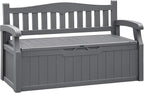 Flamaker 80 Gallon Storage Bench Outdoor Indoor, Durable All-Weather Seating with Hidden Storage, Lockable Deck Box for Garden, Patio, Poolside (Grey)