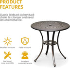 DWVO 25 Inches Round Patio Dining Table with Umbrella Hole, Antique Cast Aluminum Outdoor Bistro Table Outdoor Side Table for Backyard, Garden, Patio, Porch, Hammered Bronze