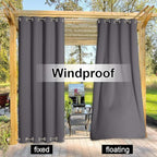 NICETOWN 2 Panels Grey Blackout Outdoor Curtains for Patio Waterproof 84" Long, Top and Bottom Rustproof Grommet Heavy Weight Windproof Drapes, Keep Privacy for Porch, W52 x L84