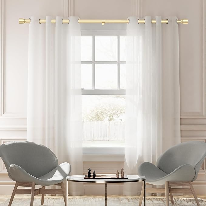 1” Diameter Gold Curtain Rods Itself is 30 to 90 inch, 1 Pack Fit 30-84 inch Windows with Heavy Duty Adjustable Rod 1 Inch Diameter Splicing Metal Extra Long Curtain Rod