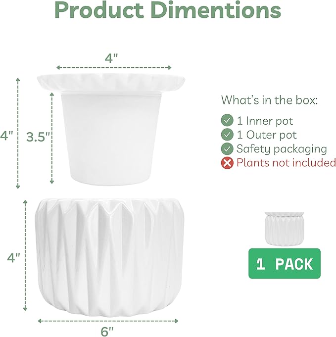 6 Inch African Violet Pots Self Watering, Ceramic Planter with Water Reservoir and Fill Lines, 4 Inch Opening, Indoor Flower Pot, Holds 3 Weeks of Water (1 Pack)