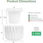 6 Inch African Violet Pots Self Watering, Ceramic Planter with Water Reservoir and Fill Lines, 4 Inch Opening, Indoor Flower Pot, Holds 3 Weeks of Water (1 Pack)