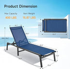 Aluminum Chaise Lounge Chair Outdoor, Foldable & Assembly Free Outdoor Lounge Chair with 5 Position Adjustable Backrest, Patio Pool Lounge Chairs for Outside Poolside Beach Lawn, 1PC, Navy Blue