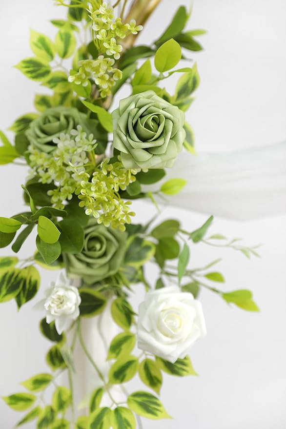 Artificial Plants Greenery Set, 42 Pcs, Grass Green Silk Stems
