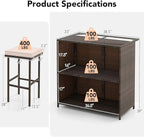 Tangkula 3 Piece Patio Bar Set, Outdoor Rattan Bar Table and 2 Stools with Tempered Glass Tabletop, 2-Tier Storage, Removable Cushions, Outside Wicker Conversation Set