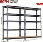 Garage Storage Shelves 2PCS, 60'' H Shelving Units and Storage, 2400 LBS Heavy Duty Shelving, Metal Garage Shelves for for Basement, Warehouse, Pantry, Closet, Kitchen 12" x 28'' x 60''