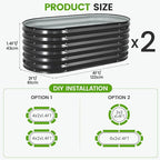 Galvanized Raised Garden Bed Outdoor |17'' Tall Planter Box Outdoor for Deep Root Plants | 2Pcs Raised Bed Kit for Gardening with Rubber Strip for Vegetables Flowers Fruits (Darkgrey, 4x2x1.4FT)