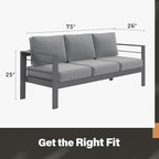 Solaste Outdoor Couch Aluminum Patio Furniture Sofa, 3-Seat All-Weather Metal Outdoor Patio Furniture with Cushions,Dark Grey