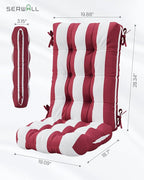 SERWALL HDPE Outdoor Rocking Chair Cushion Set of 2, Memory Foam Cushion Red White